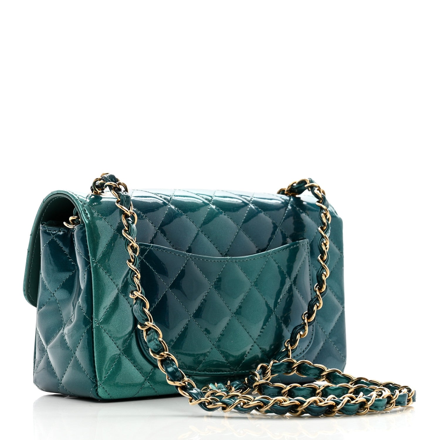 Chanel Shaded Patent Calfskin Quilted Mini Rectangular Flap Green Blue 3 of 10
