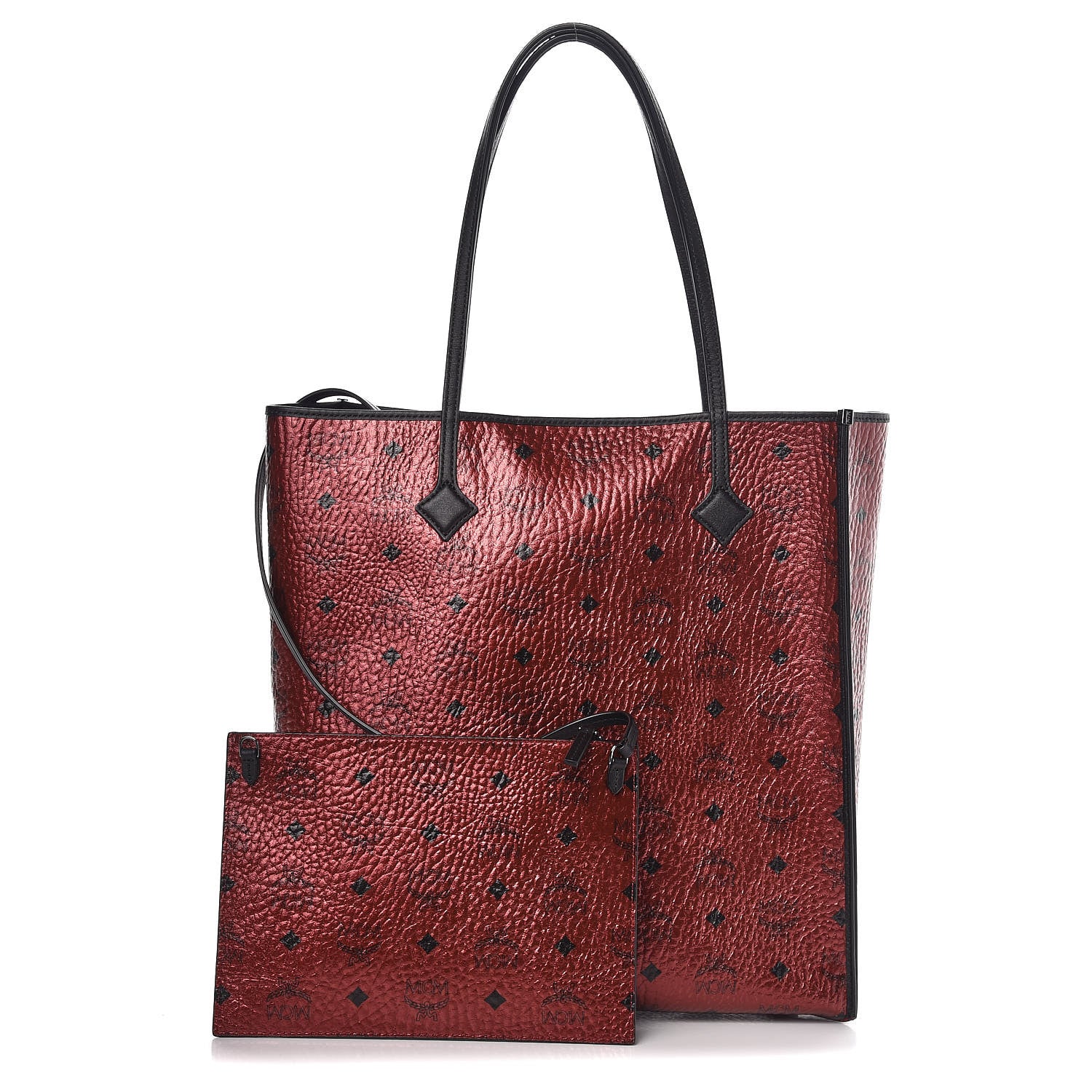 MCM Metallic Visetos Medium Kira North South Shopper Tote Scooter Red 1 of 6
