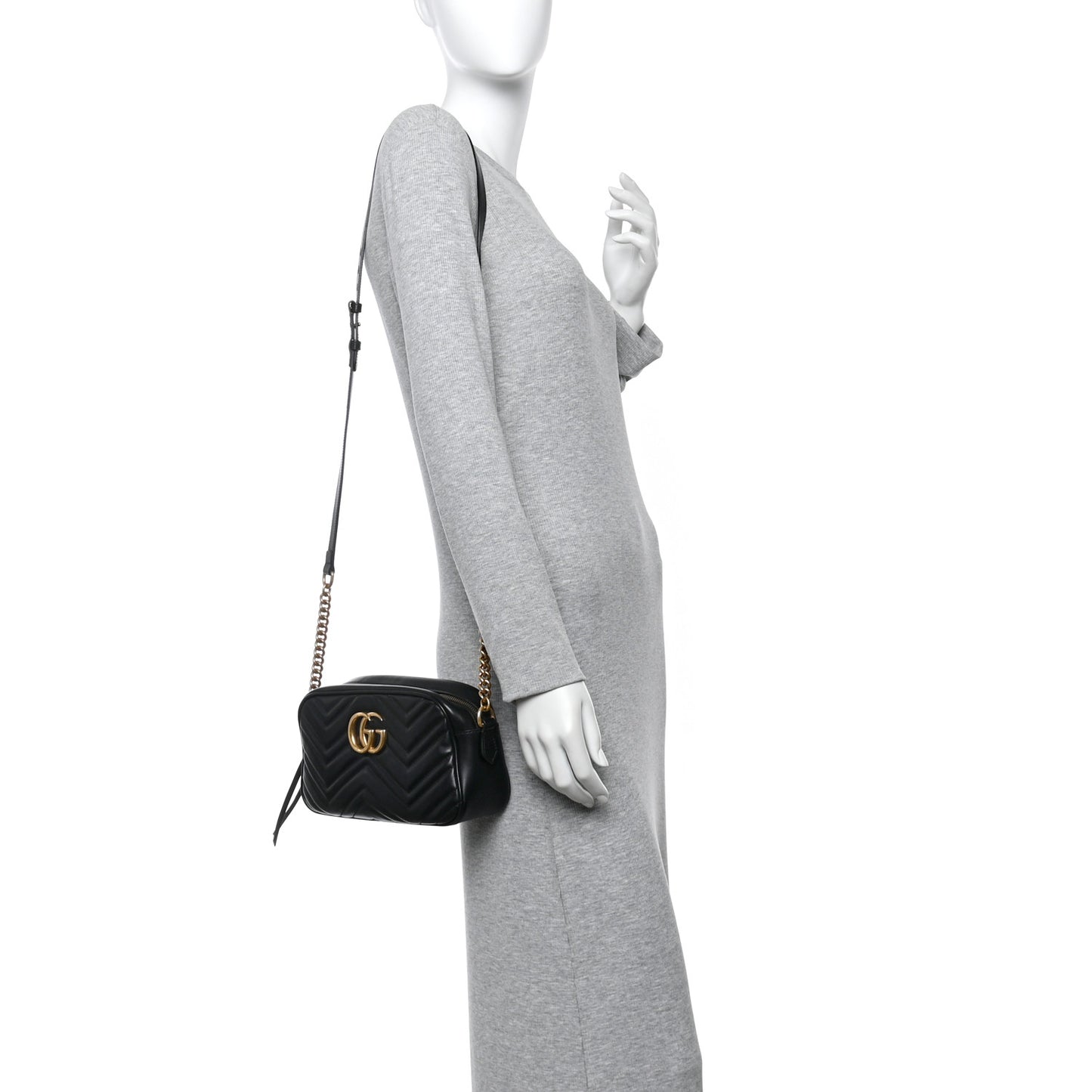 Calfskin Matelasse Small GG Marmont Chain Shoulder Bag Black
