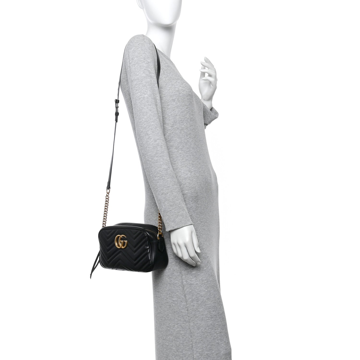 Gucci Calfskin Matelasse Small GG Marmont Chain Shoulder Bag Black 2 of 11