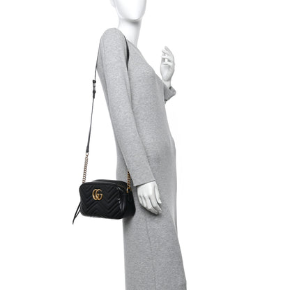 Gucci Calfskin Matelasse Small GG Marmont Chain Shoulder Bag Black 2 of 11
