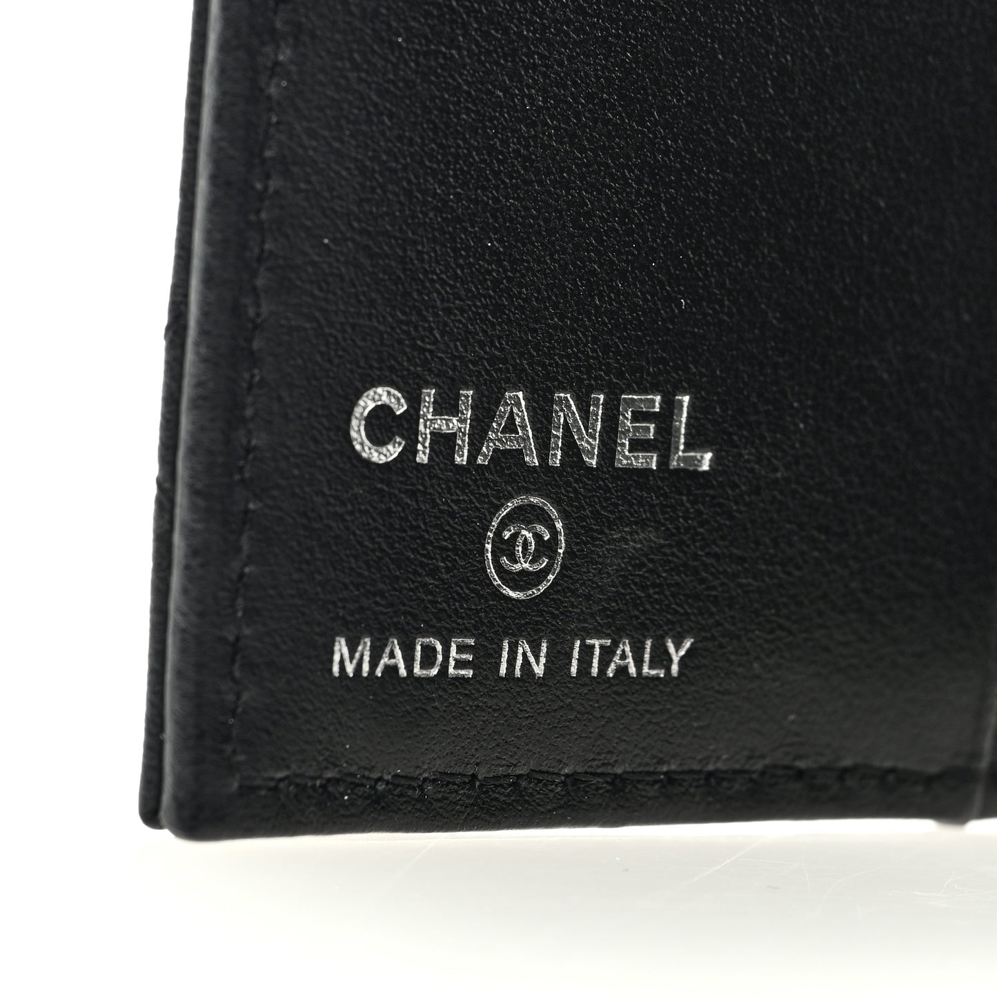 Grained Calfskin Quilted Card Holder Wallet So Black