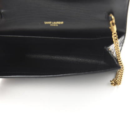 Saint Laurent Calfskin Crocodile Embossed Monogram Uptown Chain Wallet Black 5 of 10