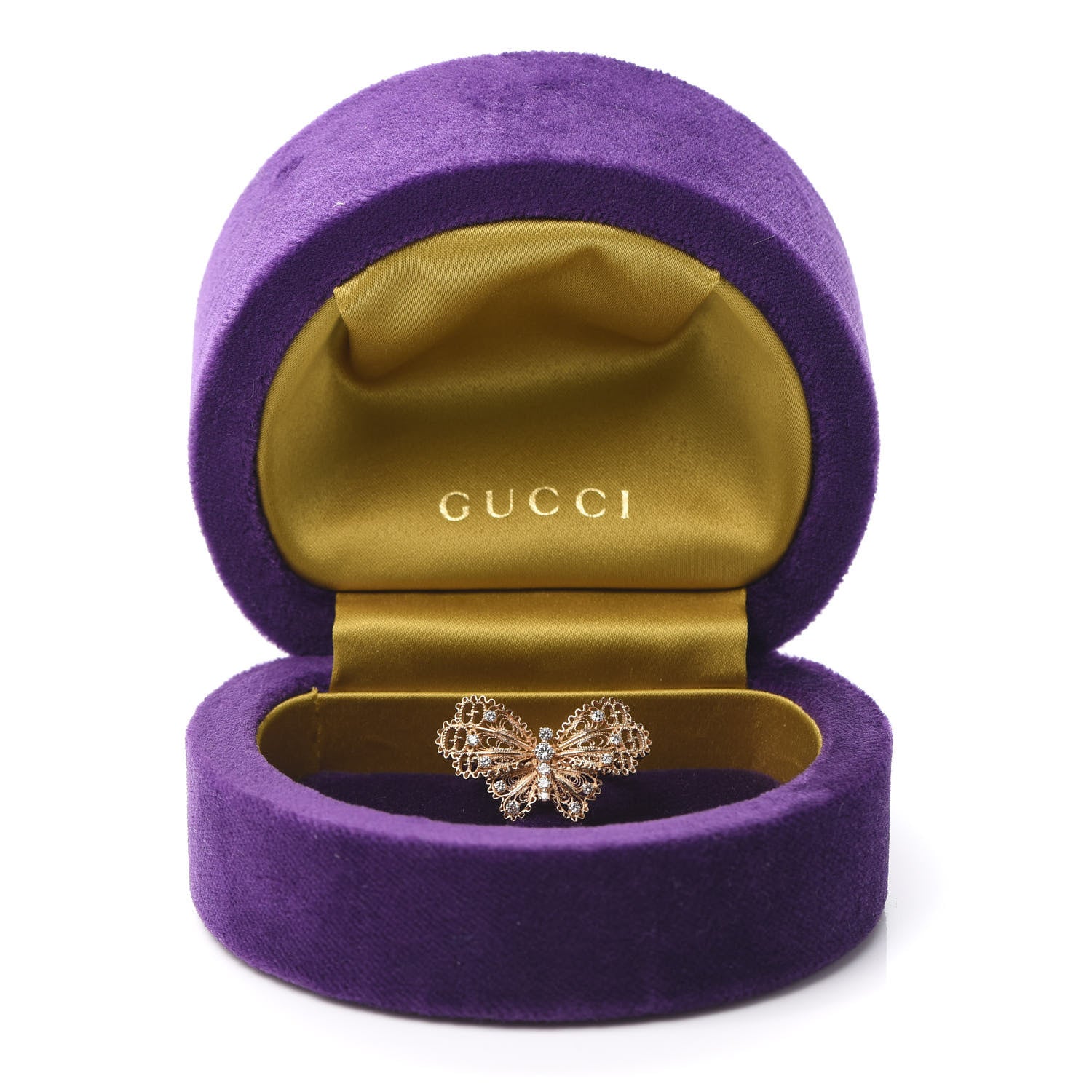 Gucci 18K Yellow Gold Diamond Butterfly Ring 56 7.5 5 of 5