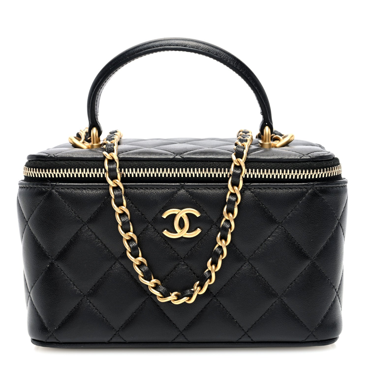 Chanel Lambskin Quilted Small Top Handle Vanity Case With Chain Black 1 of 12