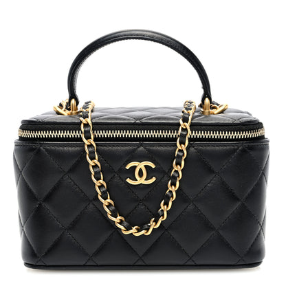 Chanel Lambskin Quilted Small Top Handle Vanity Case With Chain Black 1 of 12