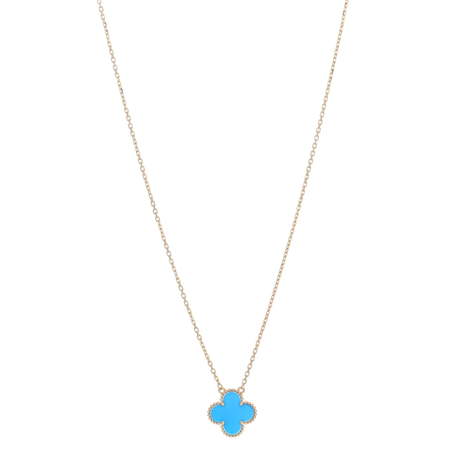 Van Cleef & Arpels 18K Yellow Gold Blue Agate Vintage Alhambra Pendant Necklace 1 of 4