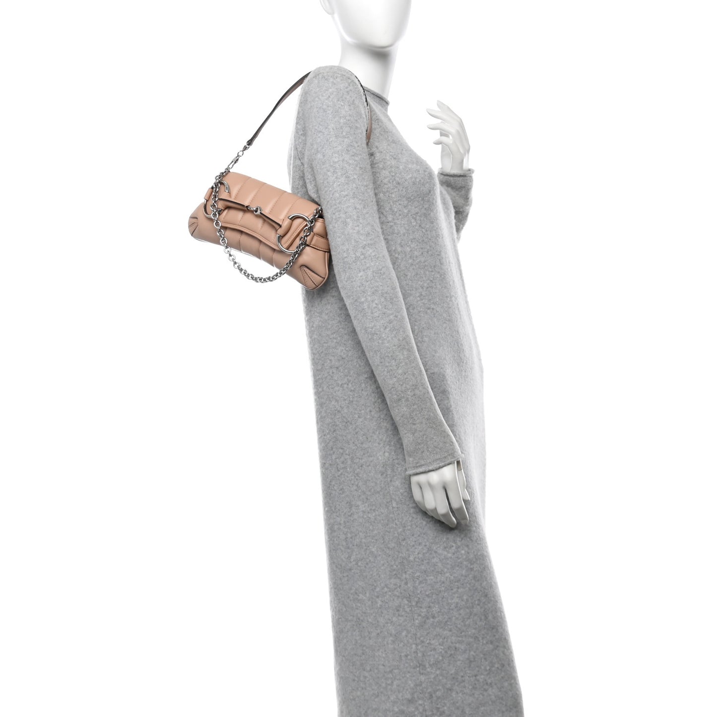 Nappa Vertical Matelasse Small Maxi Horsebit Chain Shoulder Bag Beige