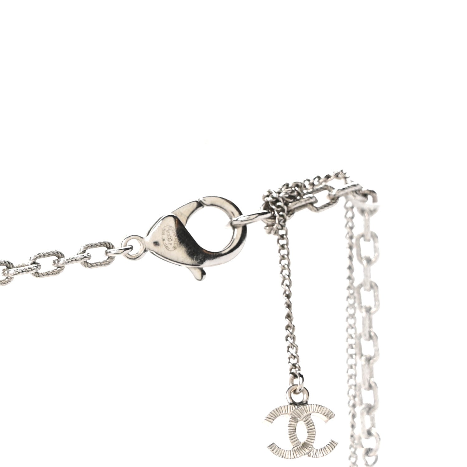 Chanel Graduated Pearl Crystal CC Long Necklace Silver 4 of 5