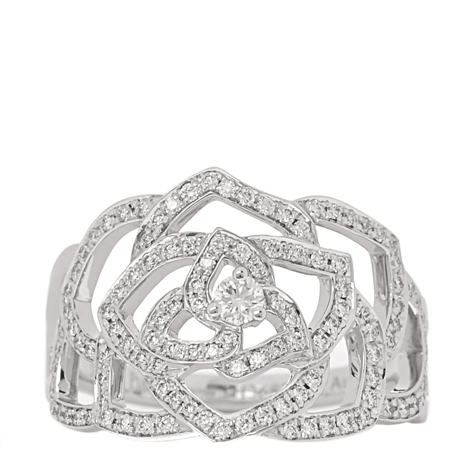 Piaget 18K White Gold Diamond .55ct Rose Ring 51 5.75 1 of 6