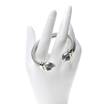 David Yurman Sterling Silver 14K Yellow Gold Garnet Heart Double Cable Cuff Bracelet 2 of 5