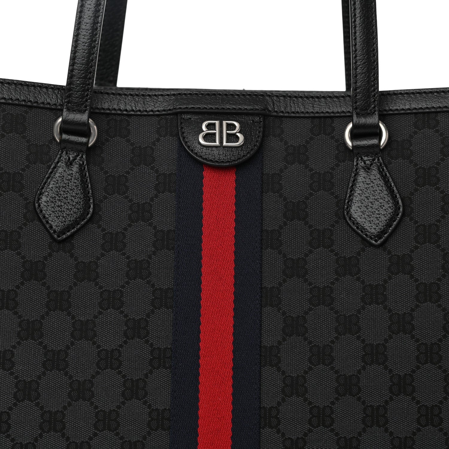 Gucci X BALENCIAGA BB Monogram Web Large Ophidia Shopping Tote Black 8 of 11