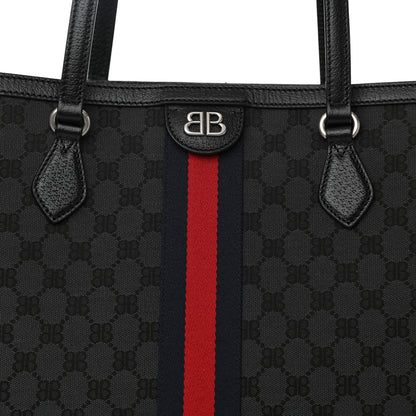Gucci X BALENCIAGA BB Monogram Web Large Ophidia Shopping Tote Black 8 of 11
