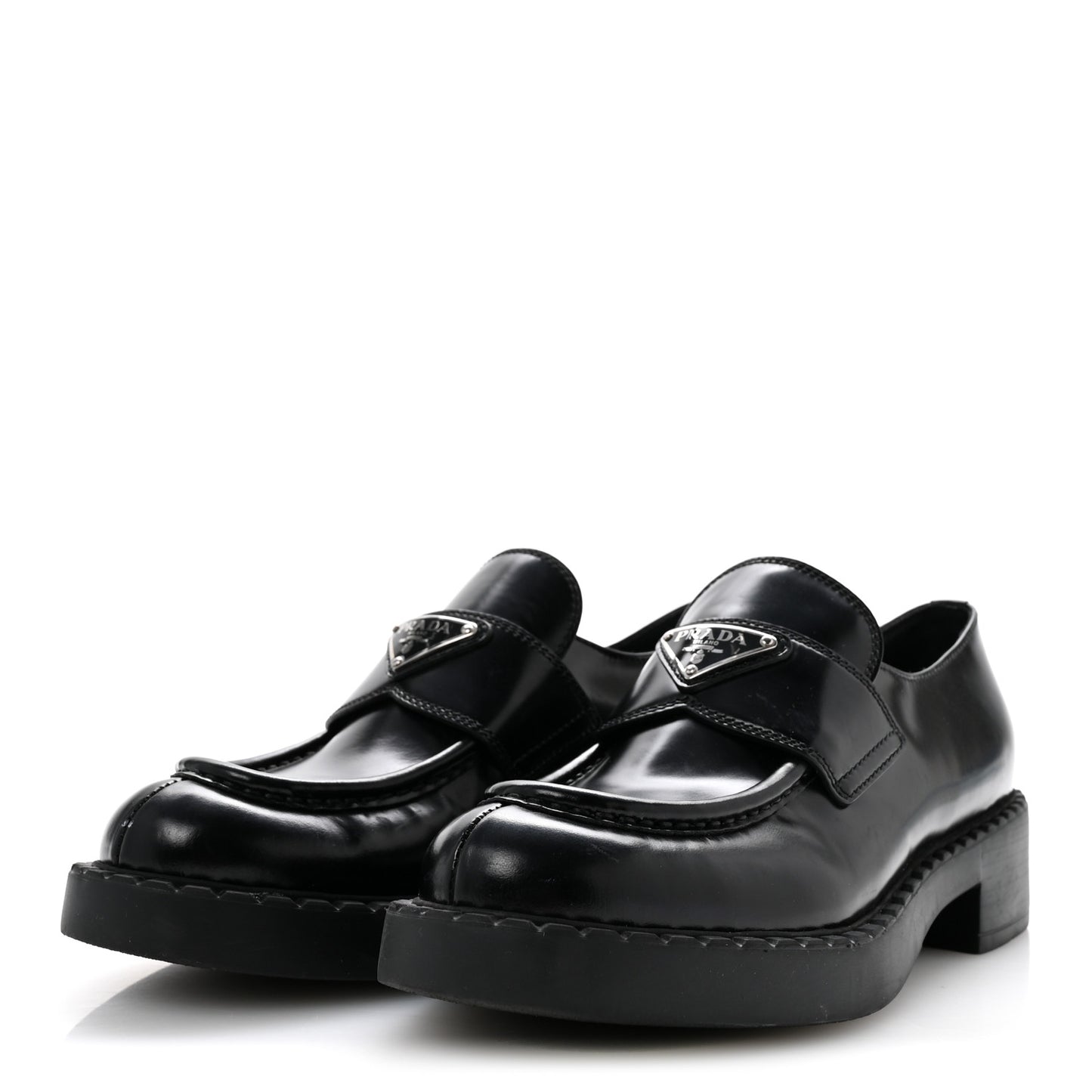 Spazzolato Metal Triangle Logo 50mm Loafers 38 Black