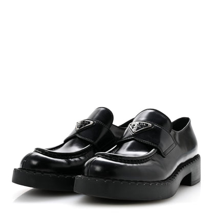 Prada Spazzolato Metal Triangle Logo 50mm Loafers 38 Black 4 of 9