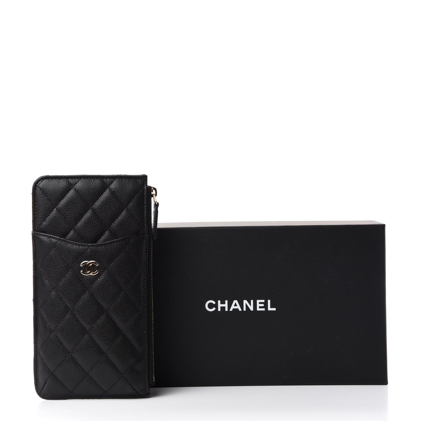 Caviar Quilted Classic Flat Wallet Pouch Black