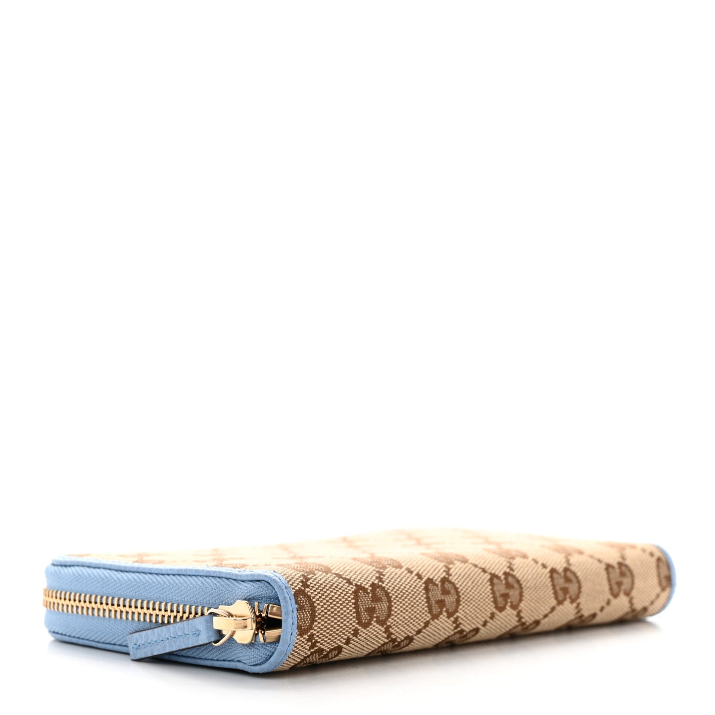 Monogram Dollar Calfskin Zip Around Wallet Beige Ebony Mineral Blue