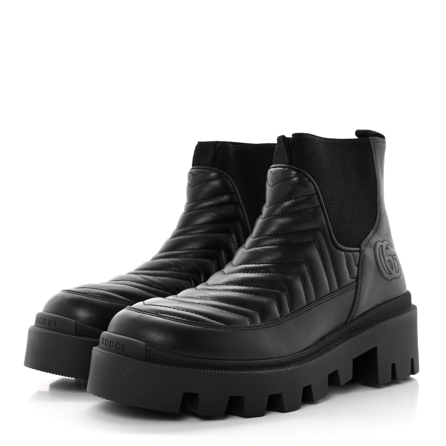 Gucci Calfskin Nappa Matelasse Frances Chelsea Boots 38.5 Black 3 of 14