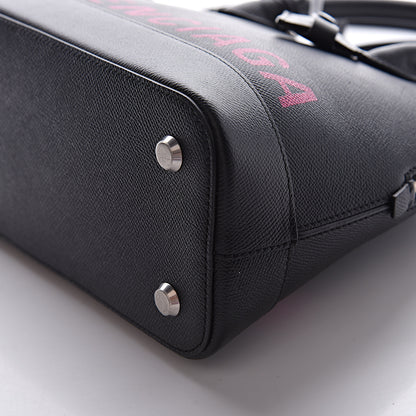 Balenciaga Signature Grained Calfskin Logo S Ville Top Handle Bag Black Rose Shocking 8 of 9