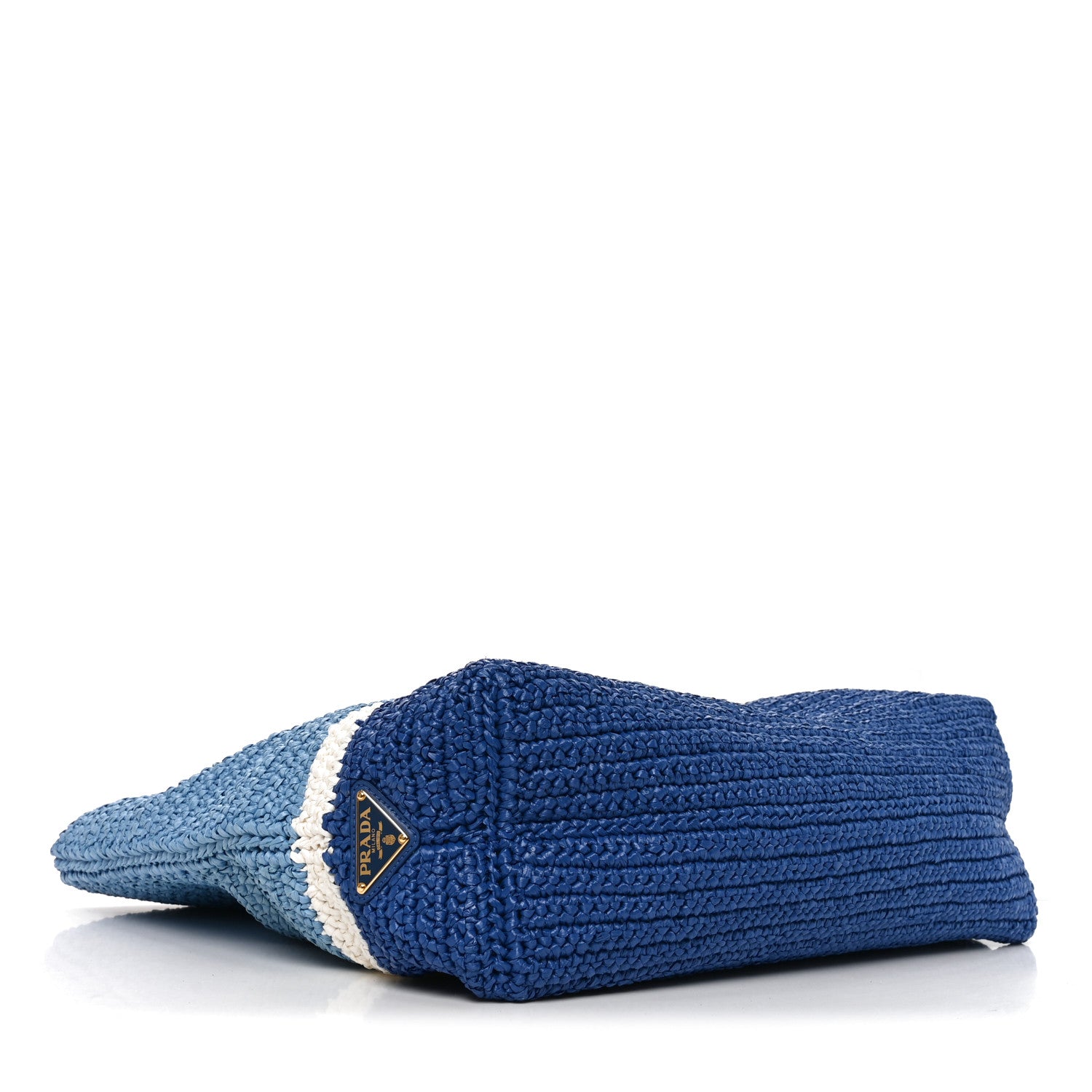 Prada Yarn Raffia Effect Crochet Striped Large Logo Tote Celeste Blue 4 of 9