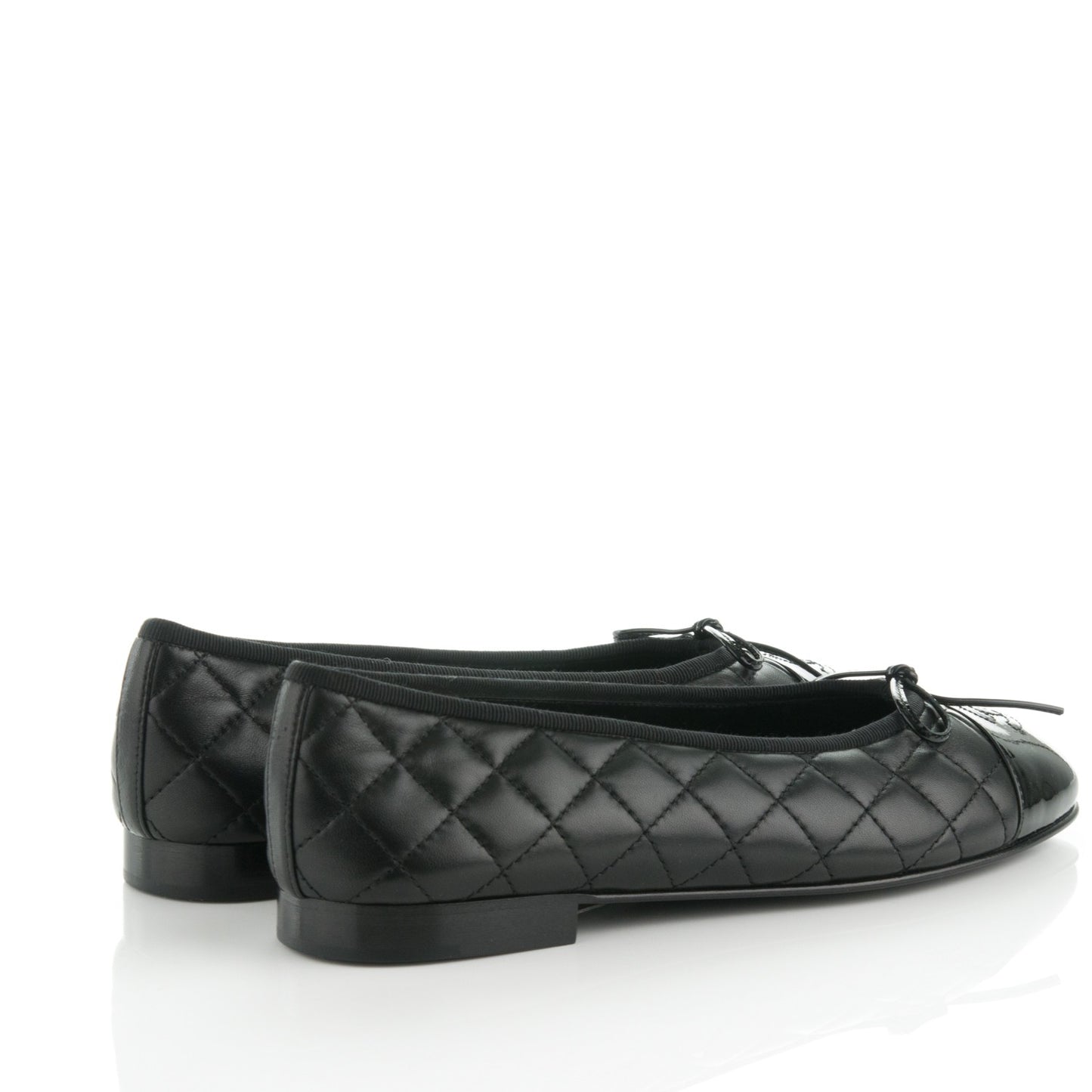 Lambskin Patent Quilted Cap Toe Ballerina Flats 39 Black