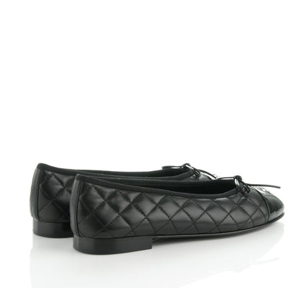 Chanel Lambskin Patent Quilted Cap Toe Ballerina Flats 39 Black 4 of 7