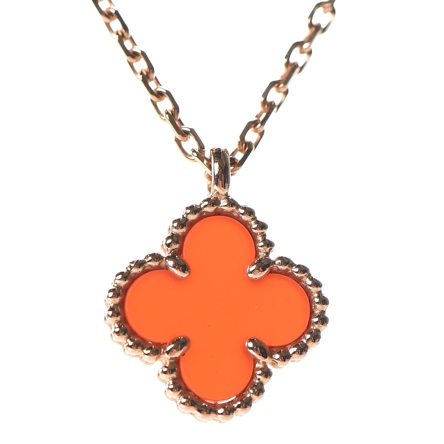 18K Rose Gold Carnelian Sweet Alhambra Pendant Necklace