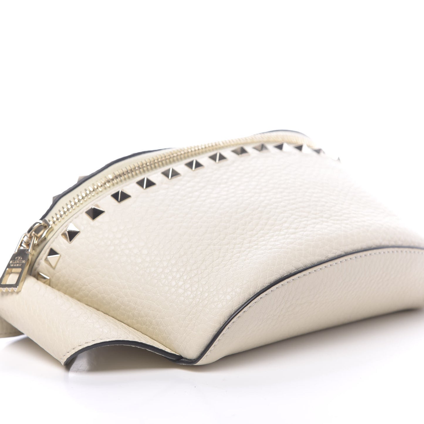 Grained Calfskin Rockstud Belt Bag Light Ivory