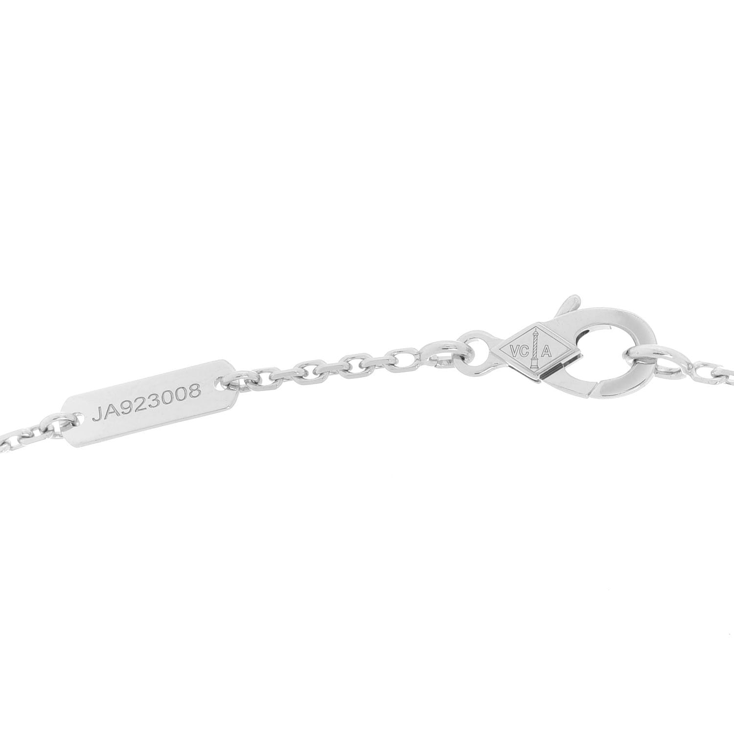 Van Cleef & Arpels 18K White Gold Diamond Guilloche Vintage Alhambra Pendant Necklace 4 of 6