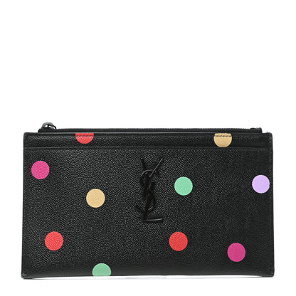 Saint Laurent Grain De Poudre Polka-Dog Monogram Bill Pouch Black 1 of 7