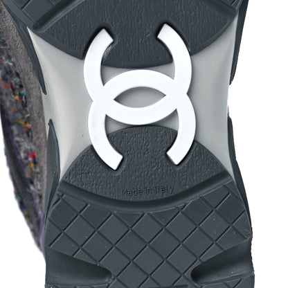 Chanel Suede Tweed Goatskin CC Sneakers 37.5 Grey Purple 6 of 8