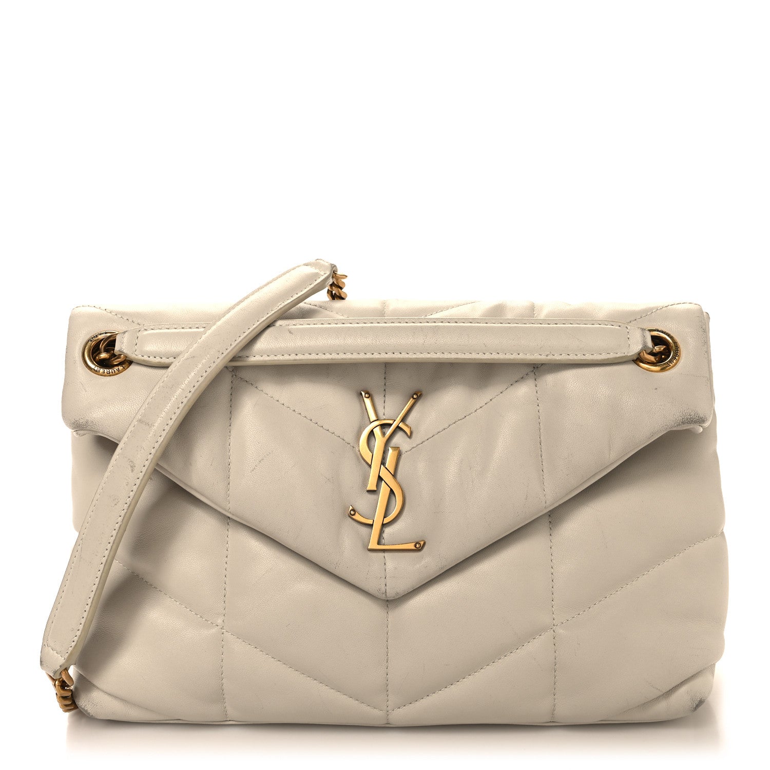 Saint Laurent Lambskin Quilted Small Loulou Puffer Monogram Chain Satchel Blanc Vintage 1 of 16