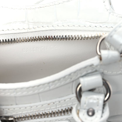 Balenciaga Extra Supple Calfskin Crocodile Embossed Neo Classic Silver Hardware Super Nano City Crossbody White 6 of 14