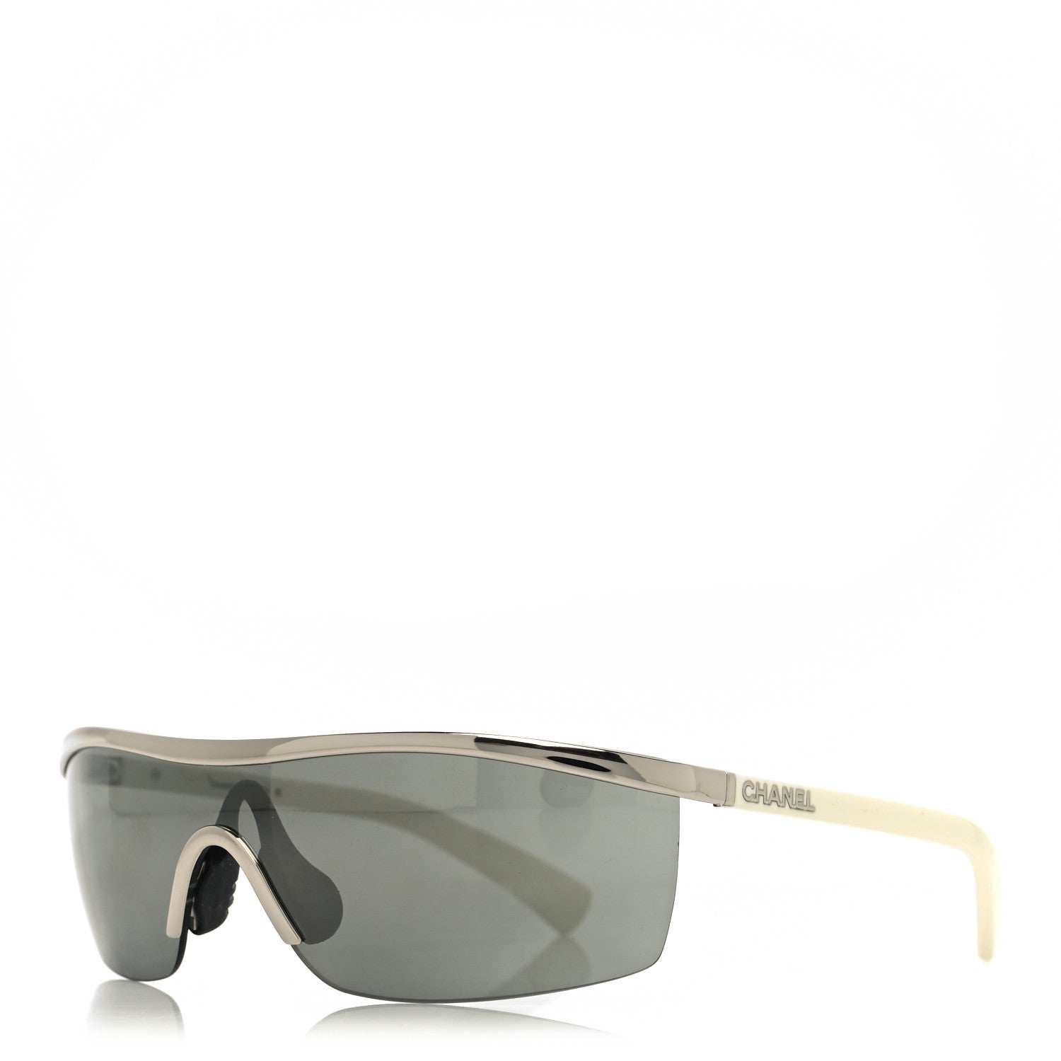 Chanel Acetate Shield Sunglasses 71474 Silver White 1 of 8