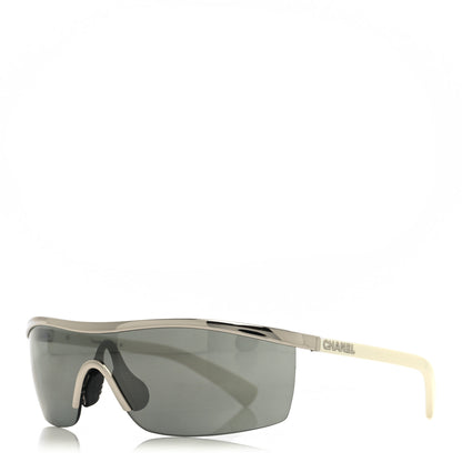 Chanel Acetate Shield Sunglasses 71474 Silver White 1 of 8