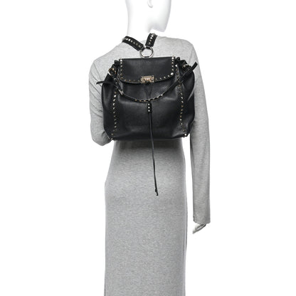 Valentino Garavani Pebbled Calfskin Rockstud Drawstring Backpack Black 2 of 9