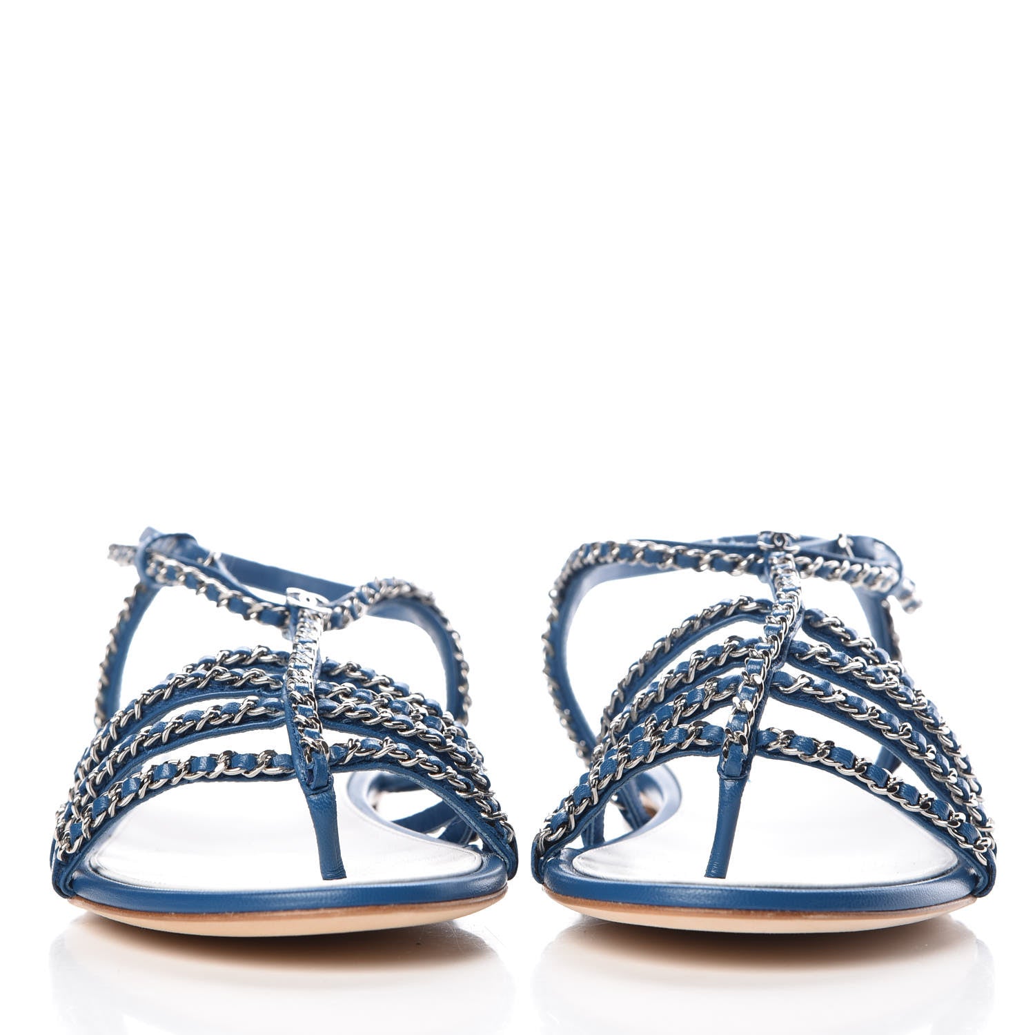 Chanel Kid Chain CC Logo Thong Sandals 40.5 Blue 2 of 9