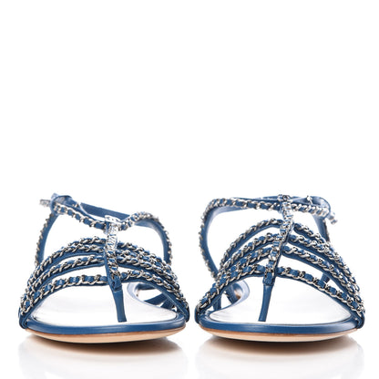 Chanel Kid Chain CC Logo Thong Sandals 40.5 Blue 2 of 9