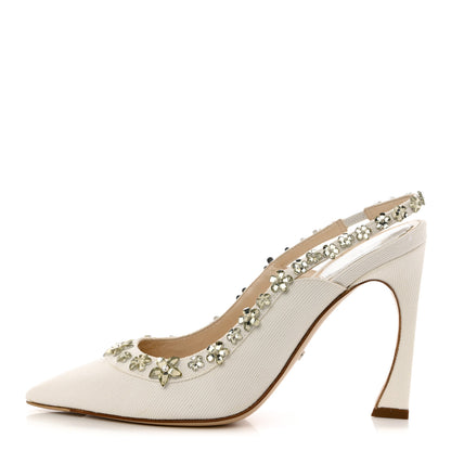 Christian Dior Denim Crystal Garland Slingback Pumps 35.5 White 1 of 9