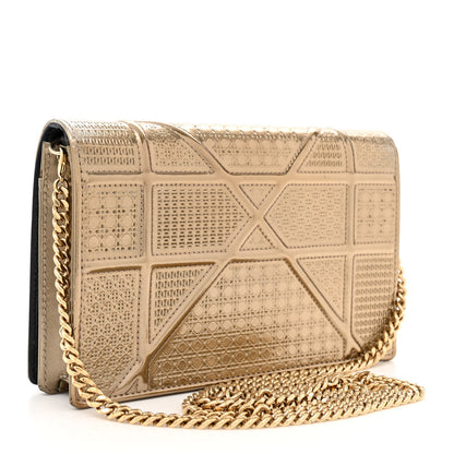 Christian Dior Metallic Patent Micro-Cannage Diorama Wallet on Chain Pouch Gold 3 of 12
