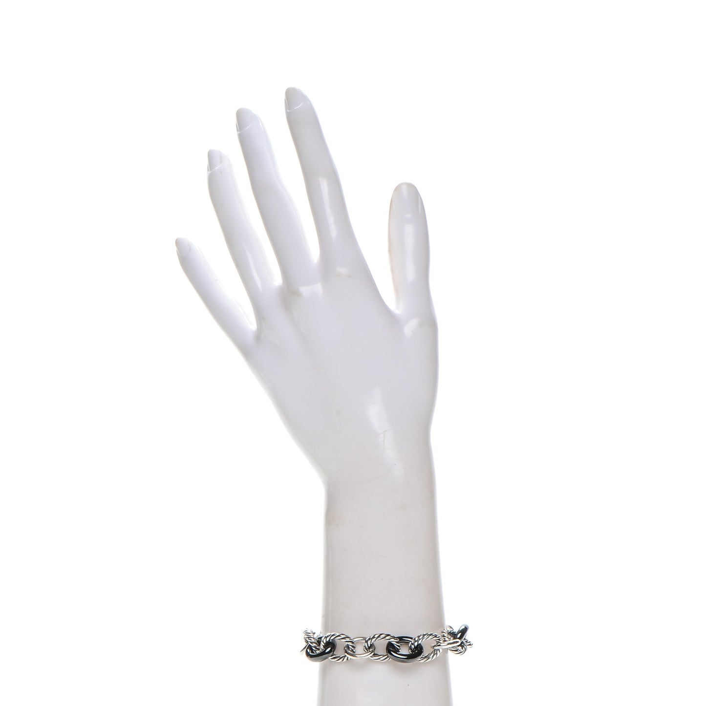 Sterling Silver Ceramic 13mm Large Oval Link Bracelet Black