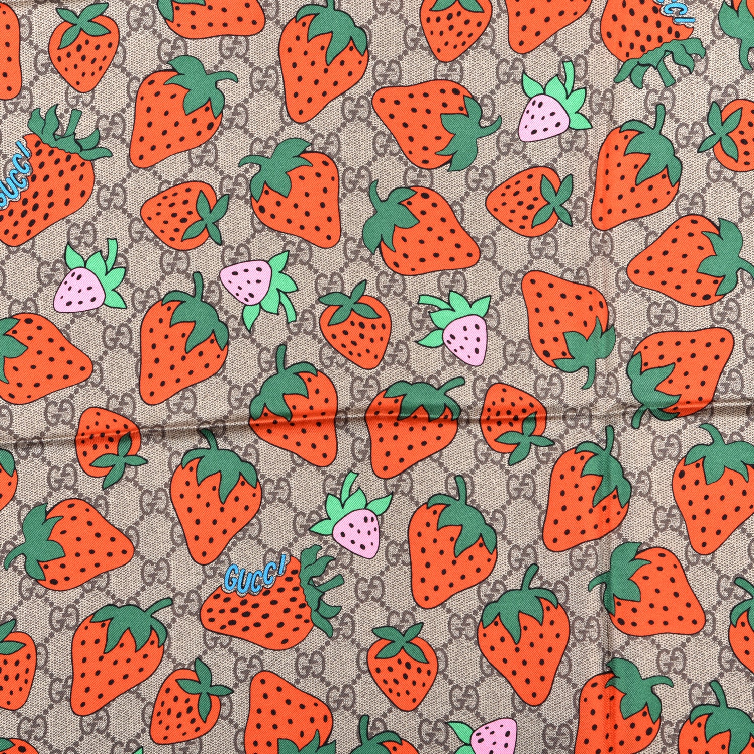 Gucci Silk Monogram Strawberry Print Square Scarf Pink 2 of 4