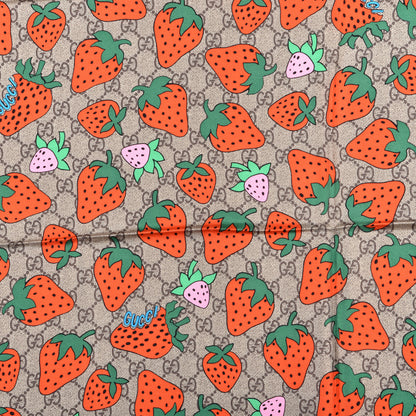 Gucci Silk Monogram Strawberry Print Square Scarf Pink 2 of 4