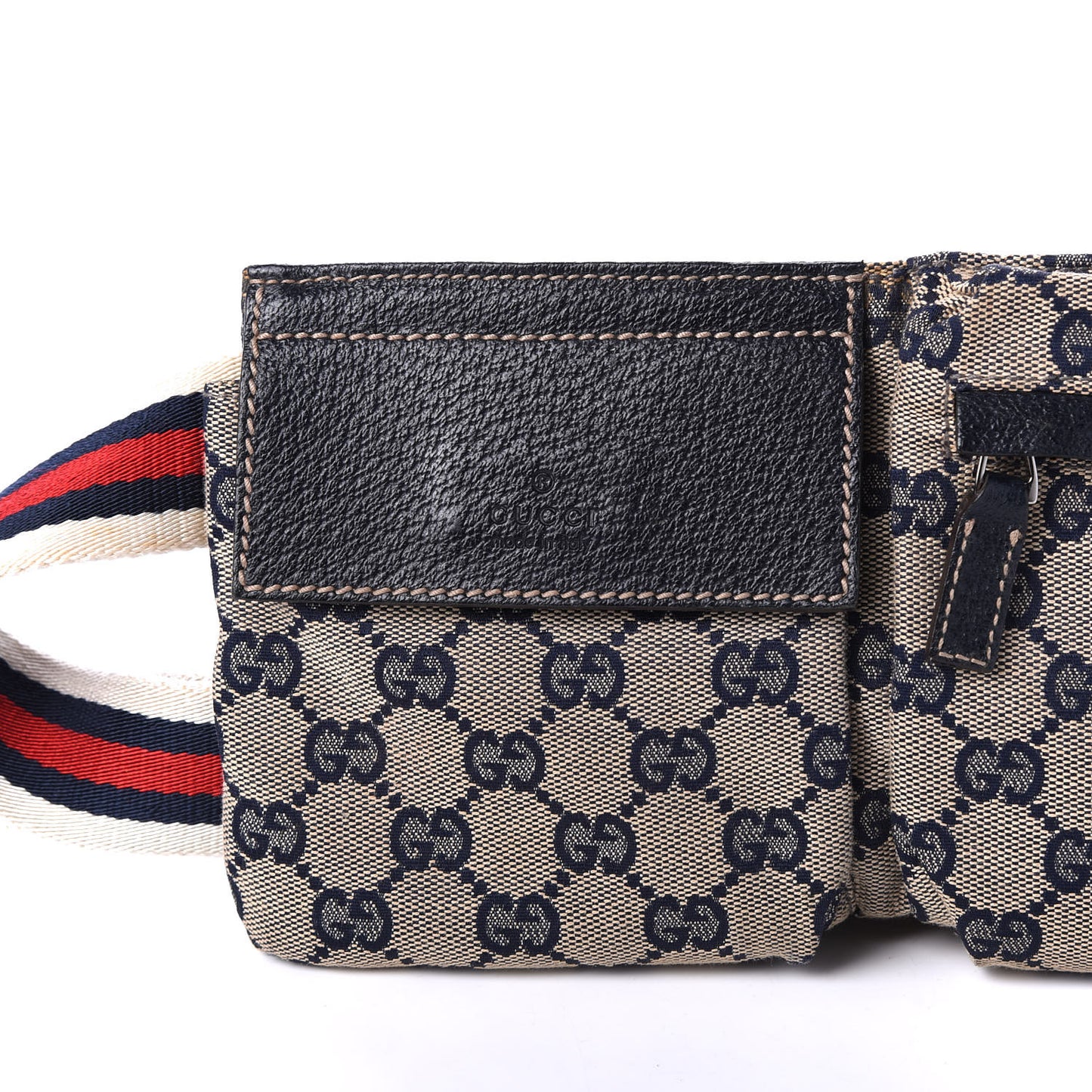 GG Monogram Web Double Pocket Belt Bag Navy