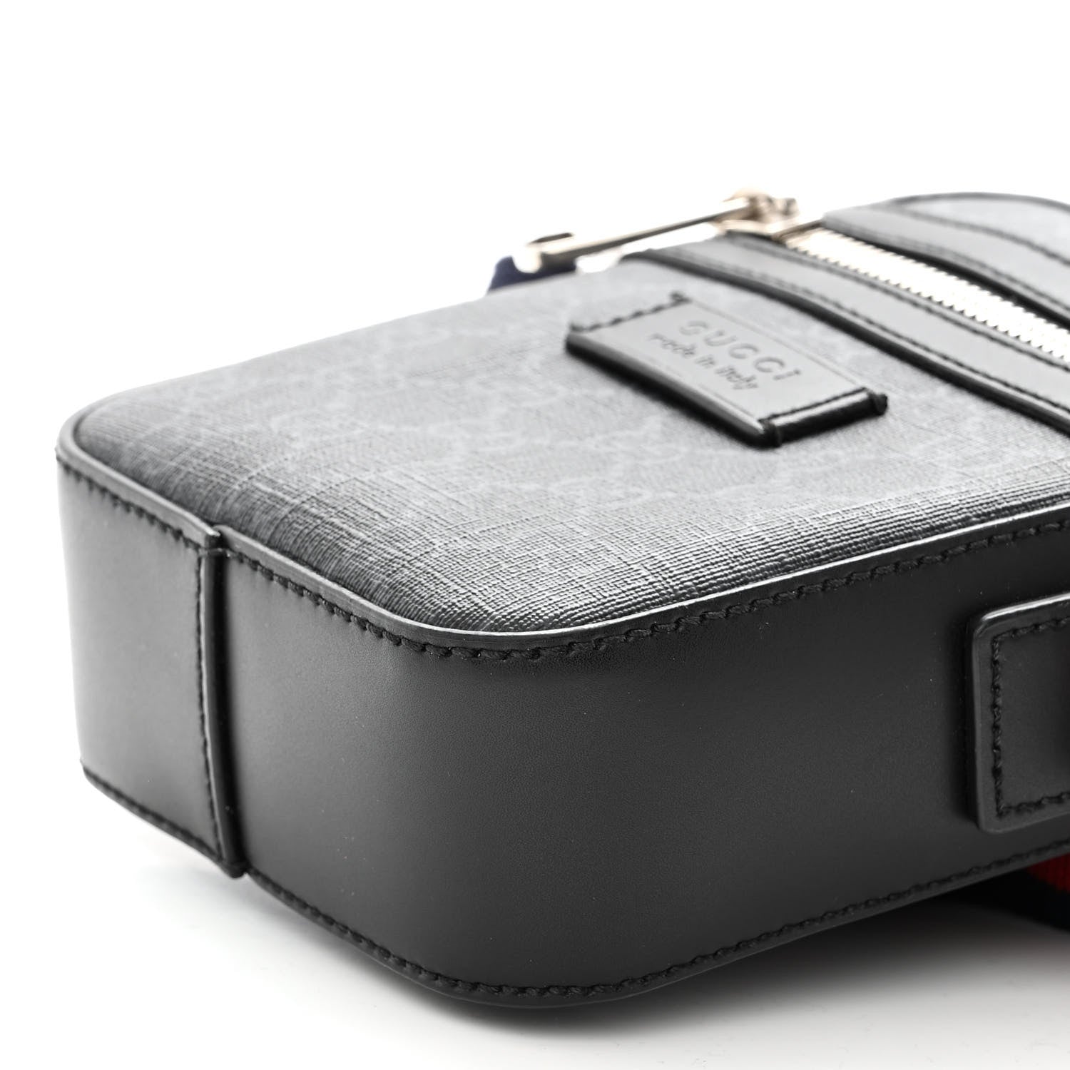 Gucci GG Supreme Monogram Appia Calfskin Web Small Camera Messenger Bag Black Grey 9 of 9