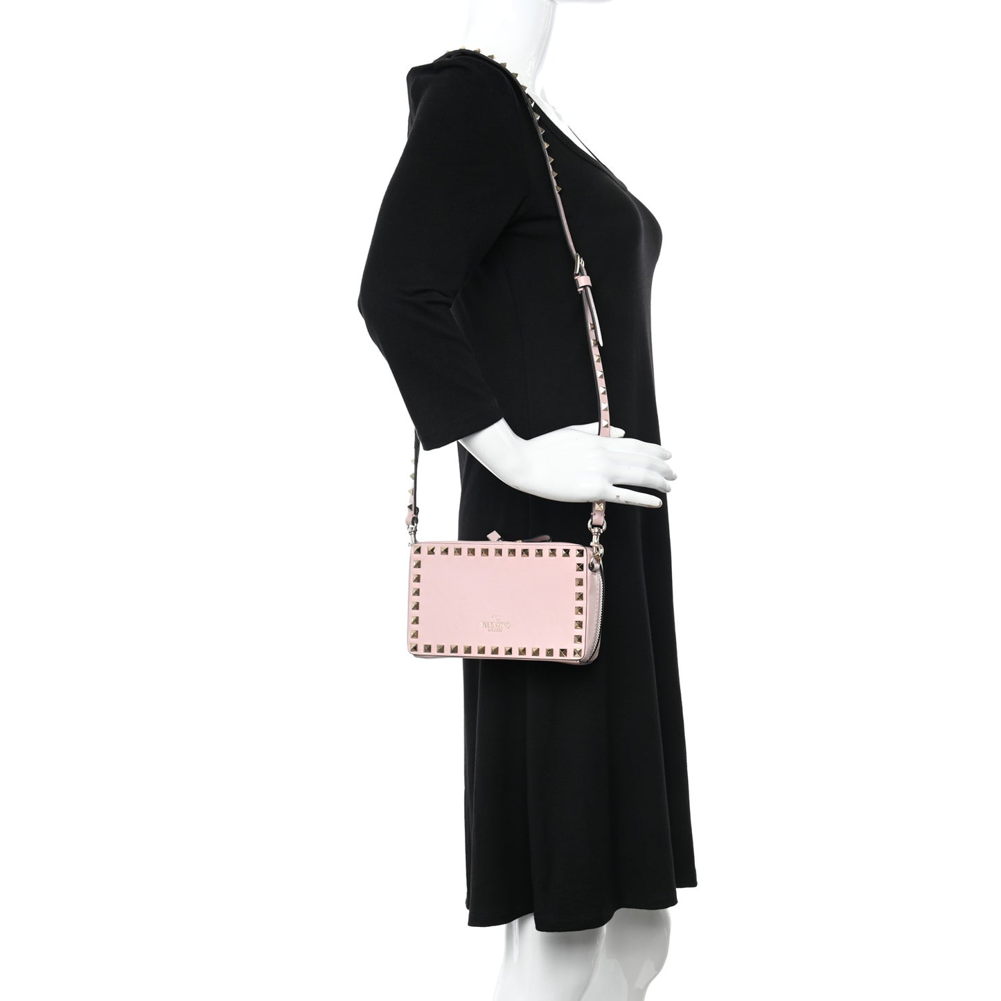Calfskin Rockstud Crossbody Clutch Water Rose