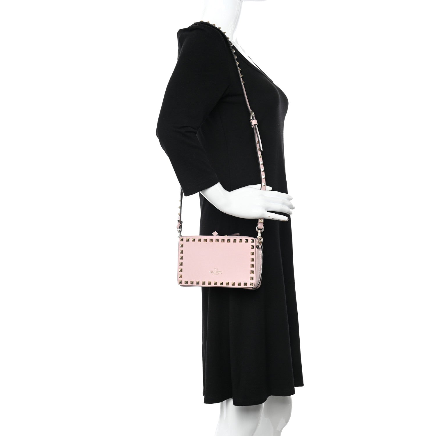Valentino Garavani Calfskin Rockstud Crossbody Clutch Water Rose 2 of 10