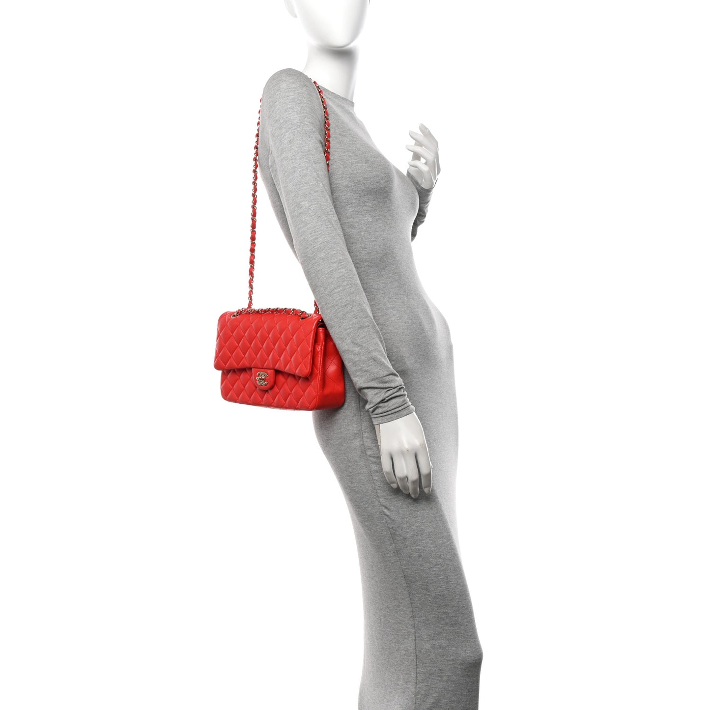 Lambskin Quilted Medium Double Flap Red