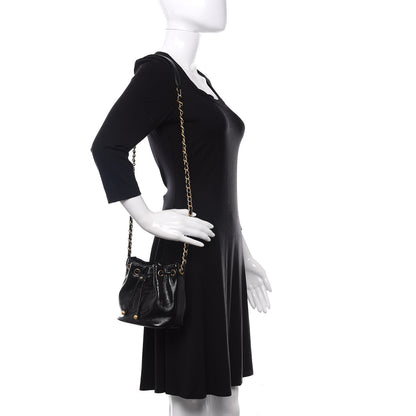 Chanel Shiny Aged Calfskin CC Chain Mini Drawstring Bag Black 2 of 13