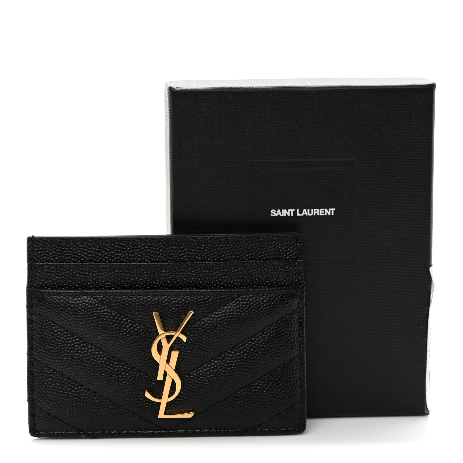 Saint Laurent Grain De Poudre Matelasse Chevron Monogram Credit Card Case Black 10 of 10